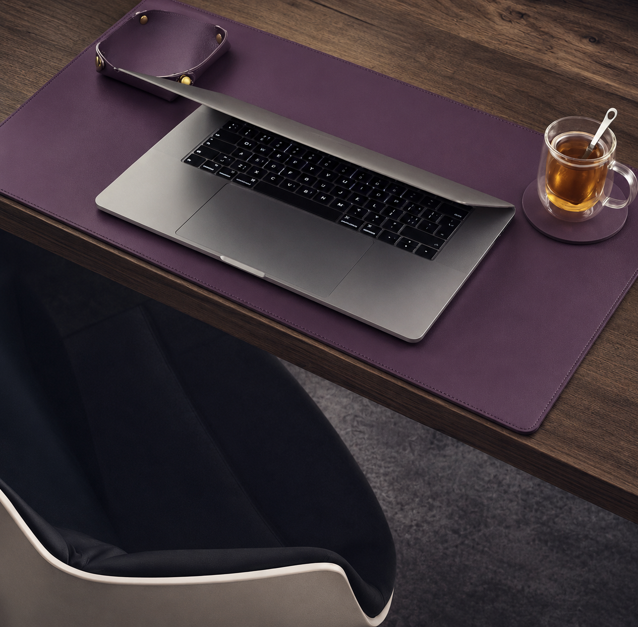 Executive Smooth Leather Desk Mat Gift Set (16x32") – Handcrafted Full Grain Leather Desk Pad with Matching Valet Tray & Coaster | Personalised Workspace Gift