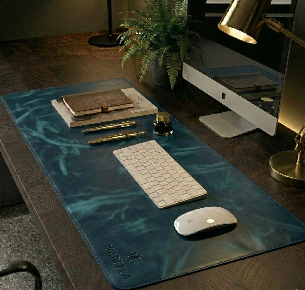 Oceanic blue pull up Leather desk mat Full Grain with free personalisation