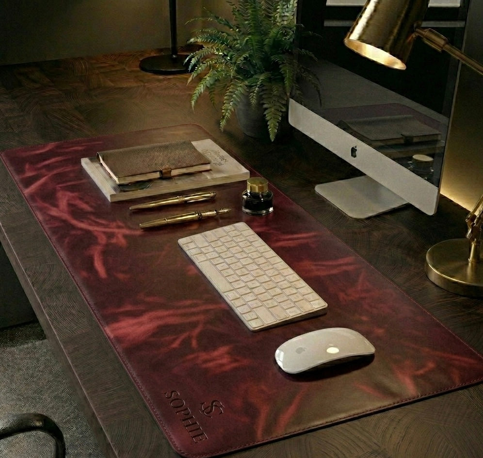 Mustang Wine pull up Leather desk mat Full Grain with free personalisation