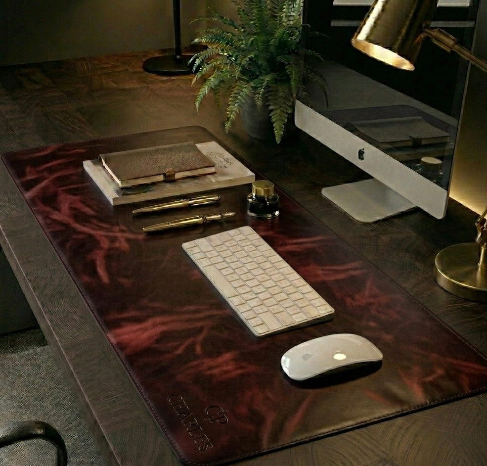 Oxblood pull up Leather desk mat Full Grain with free personalisation