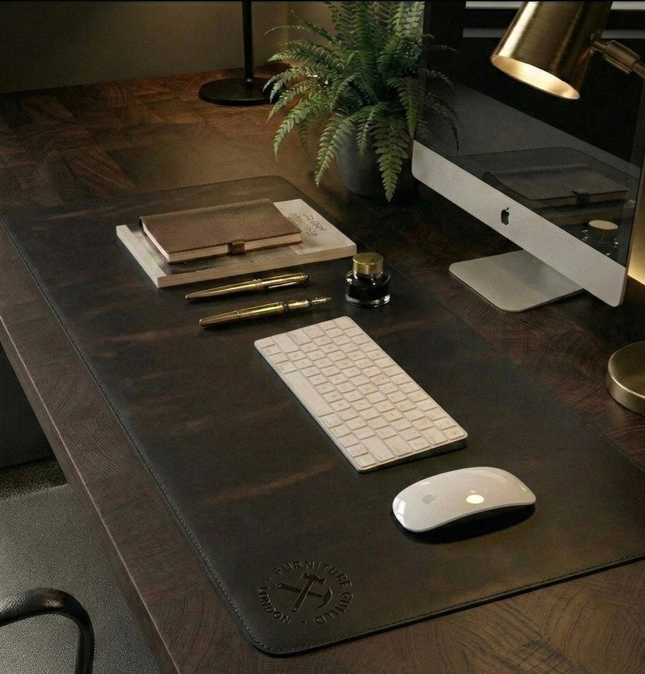 Espresso Full Grain Leather Desk Mat with free personalisation for home offices