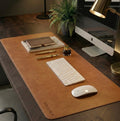 Brown Full grain premium leather desk mat with free personalisation for home offices.